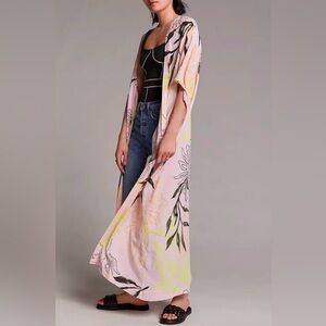 Anthropologie Bel Kazan Marielle Kimono Floral Tropical Beach Cover Up One Size